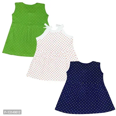KIDEEZGUILD... Polka Dot Printed New Born Baby Kids Girls Infant Cotton Cut Sleeves Short Frock Dress Set Pack of 3 (6-9 Months, MULTICOLOR2)-thumb2