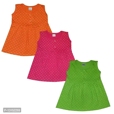 Butunu Polka Dot Printed New Born Baby Kids Girls Infant Cotton Short Frock Dress Set Pack of 3-thumb0