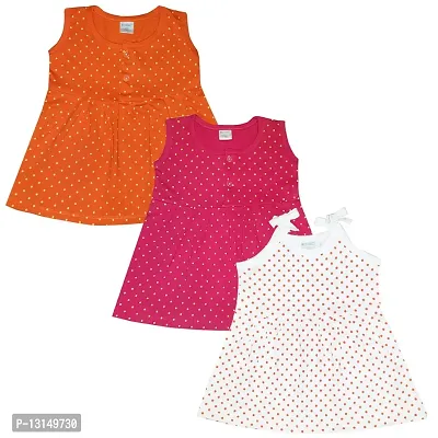 KIDEEZGUILD... Polka Dot Printed New Born Baby Kids Girls Infant Cotton Cut Sleeves Short Frock Dress Set Pack of 3 (6-9 Months, MULTICOLOR1)