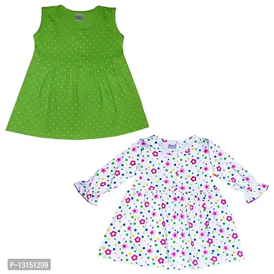 KIDEEZGUILD... Polka Dot Printed New Born Baby Kids Girls Infant Cotton Cut Sleeves Full Sleeves Sleeveless Short Frock Dress Set Pack of 2 (6-9 Months, MULTICOLOR1)