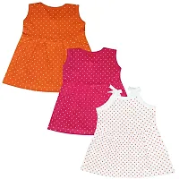 KIDEEZGUILD... Polka Dot Printed New Born Baby Kids Girls Infant Cotton Cut Sleeves Short Frock Dress Set Pack of 3 (6-9 Months, MULTICOLOR1)-thumb1