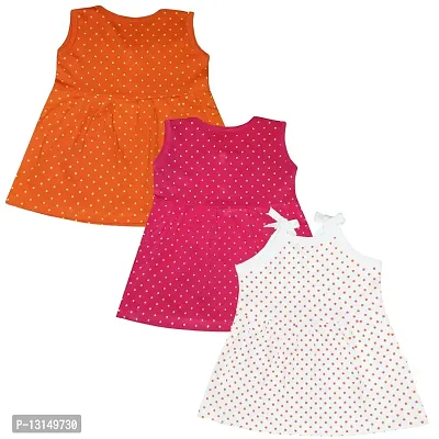 KIDEEZGUILD... Polka Dot Printed New Born Baby Kids Girls Infant Cotton Cut Sleeves Short Frock Dress Set Pack of 3 (6-9 Months, MULTICOLOR1)-thumb2