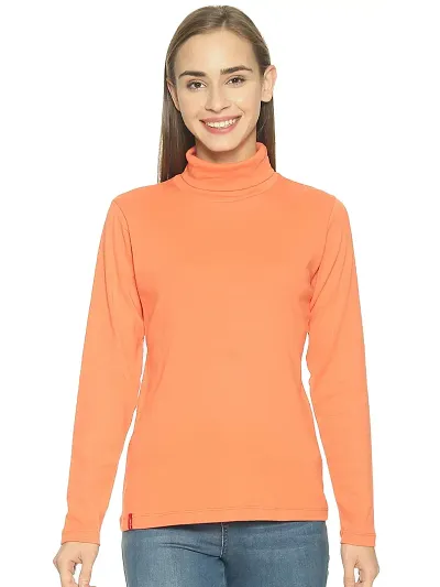 FEMEA Women Full Sleeve Turtle Neck Cotton Blend Casual Top