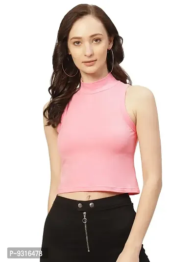 Femea Women Solid Super Soft streachable Cotton Lycra blended Crop Top (L, BABY PINK)