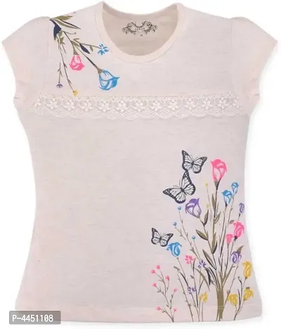 Elite Beige Cotton Blend Printed Tops For Girls-thumb0