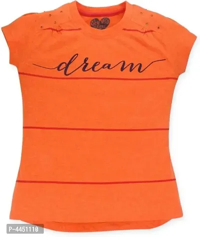 Elite Orange Cotton Blend Printed Tops For Girls