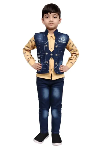 Partywear Cotton Shirt and Jeans with Jacket Set
