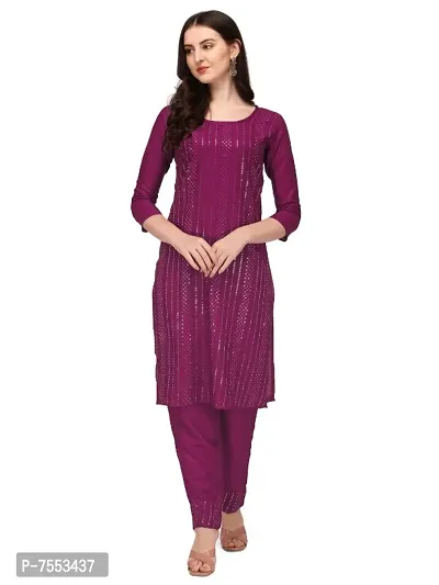 Trendy Designer Rayon Fabric Sequence Work Kurtis With PAnt