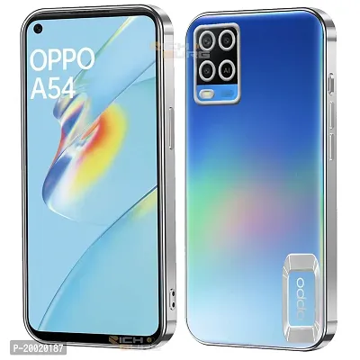 Richburg Back Cover For OppO A54 New CD Chrome Back Cover with Ring Logo Cut Pattern Electroplating Logo View | Slim Shockproof Cover Compatible with OppO A54 (Silver)