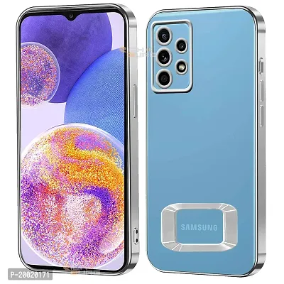 Richburg Back Cover For Samsung Galaxy A23 New CD Chrome Back Cover with Ring Logo Cut Pattern Electroplating Logo View | Slim Shockproof Cover Compatible with Samsung Galaxy A23 (Silver)