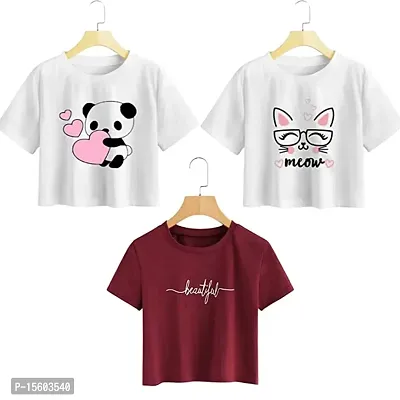 Stylish Fancy Cotton Printed T-Shirts For Women Pack Of 3-thumb0