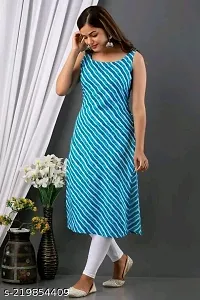 Stylish A-Line Blue Printed Crepe Kurta For Women-thumb1