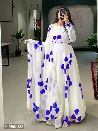 Stylish A-Line Blue Printed Georgette Kurta For Women-thumb0