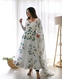 Stylish A-Line White Printed Georgette Kurta For Women-thumb1