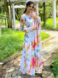 Stylish A-Line White Printed Georgette Kurta For Women-thumb2