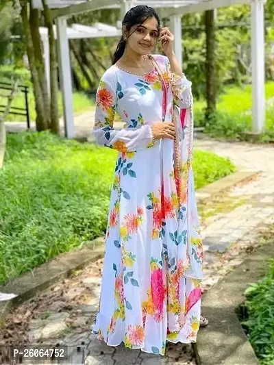 Stylish A-Line White Printed Georgette Kurta For Women-thumb3