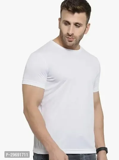 Reliable White Polyester Spandex Solid T-Shirt For Men-thumb0