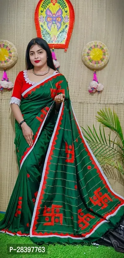 Stylish Green Cotton Printed Saree with Blouse piece For Women-thumb0