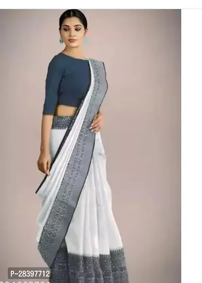 Stylish White Cotton Printed Saree with Blouse piece For Women