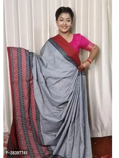 Stylish Grey Cotton Printed Saree with Blouse piece For Women