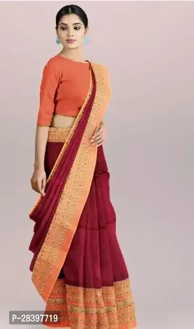 Stylish Maroon Cotton Printed Saree with Blouse piece For Women