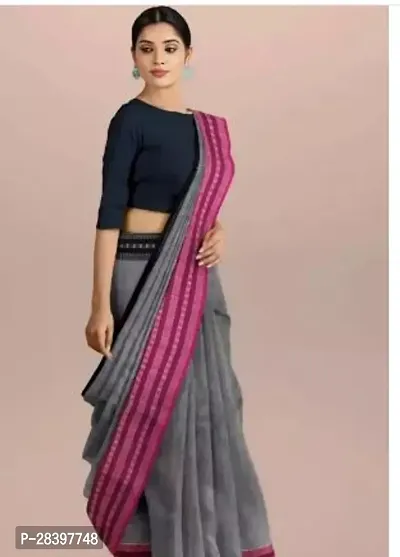 Stylish Grey Cotton Printed Saree with Blouse piece For Women