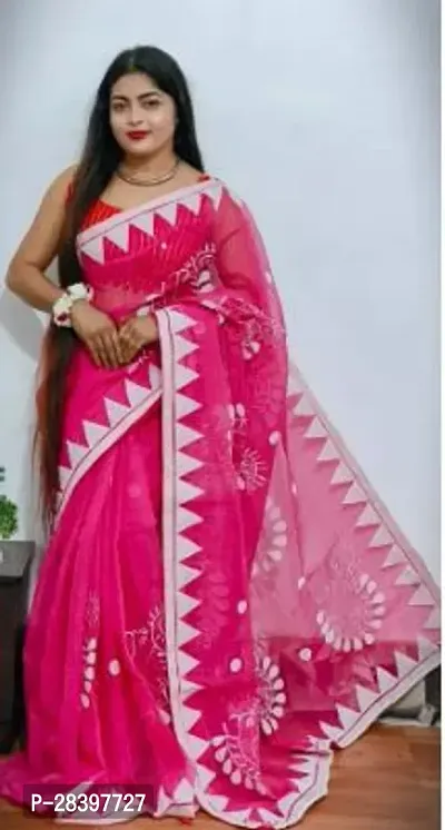 Stylish Pink Cotton Silk Printed Saree with Blouse piece For Women-thumb0