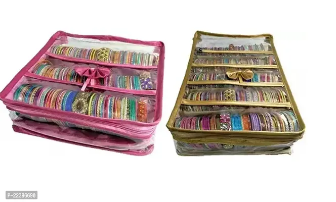 Shampa Manufactureplastic And Satin Combo 3 5 Rods Bangle Box Makeup Kit Jewellery Box Pink Gold-thumb0