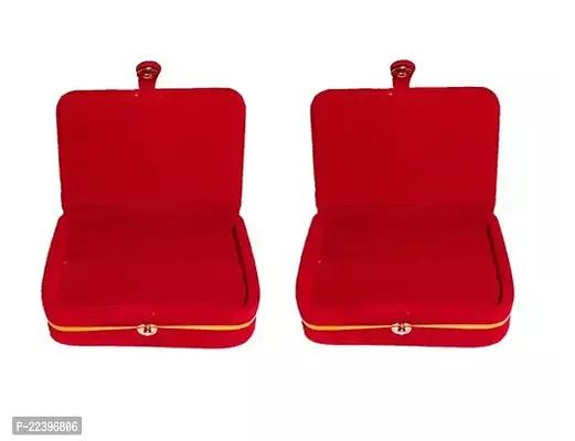 Shampa Manufacturevelvet Maroon 2 Piece Ring Earring Organizer Box Jewellery Travelling Box Wedding Set Vanity Box Women And Girls-thumb0