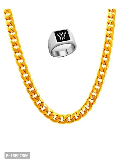 NEERAJYOTI Cuban chain gold and IYI ring silver combo set