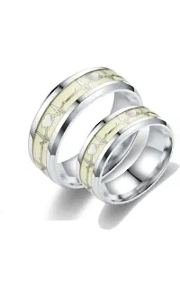 NEERAJYOTI Cuban chain gold and couple glowing ring silver combo set-thumb1