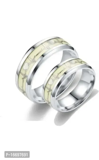 NEERAJYOTI Cuban chain gold and couple glowing ring silver combo set-thumb2