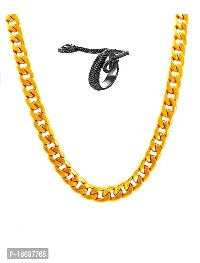 NEERAJYOTI Cuban chain and snake black ring combo set