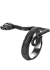 NEERAJYOTI Cuban chain and snake black ring combo set-thumb1