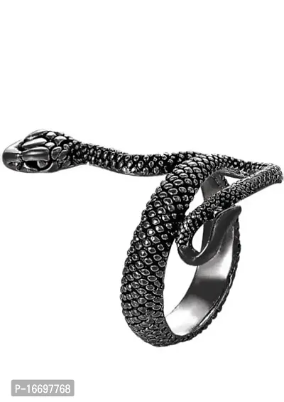 NEERAJYOTI Cuban chain and snake black ring combo set-thumb2