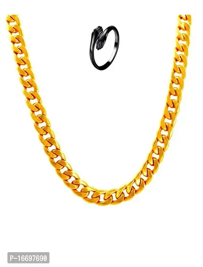 NEERAJYOTI Cuban chain gold and hug ring black combo set