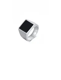 NEERAJYOTI Cuban chain and square ad ring silver combo set-thumb1