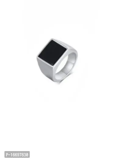 NEERAJYOTI Cuban chain and square ad ring silver combo set-thumb2