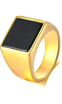 NEERAJYOTI Cuban chain and square ad ring gold combo set-thumb1