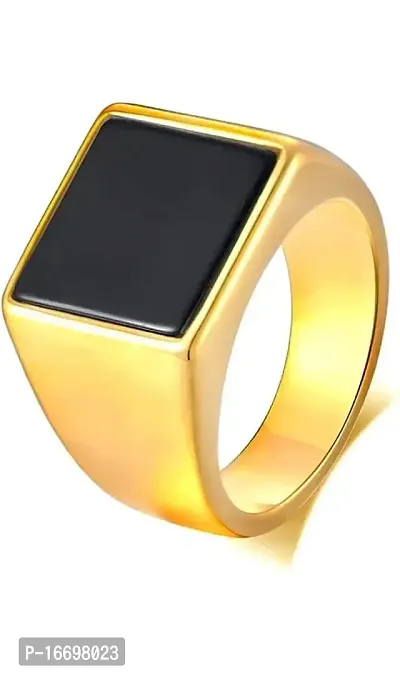 NEERAJYOTI Cuban chain and square ad ring gold combo set-thumb2