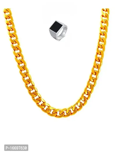 NEERAJYOTI Cuban chain and square ad ring silver combo set