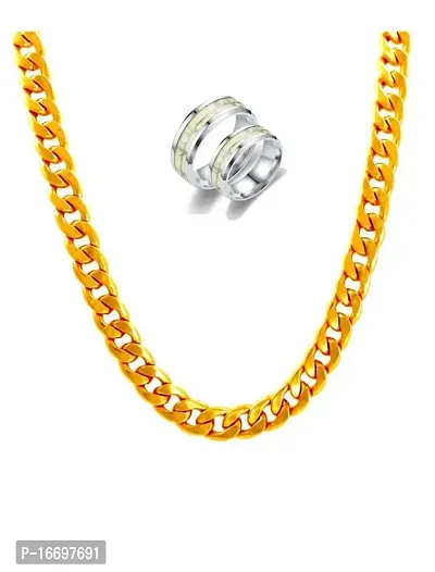 NEERAJYOTI Cuban chain gold and couple glowing ring silver combo set