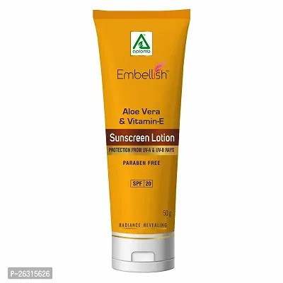 Aplomb Embellish Sunscreen Loation Enriched With Avocado  Vit-E Protection from UV-A  UV-B Rays for Women  Men - 50ml