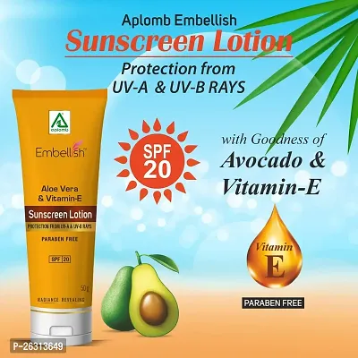 Aplomb Embellish Safe  Herbal Sunscreen Lotion | Infused with Avocado  Vitamin-E | SPF 20 Protections | Non-Greasy  Non-Sweat Formulation | For Men  Women | 50 gm-thumb3