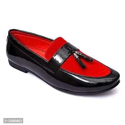 Stylish Red PU Solid Formal Shoes For Men-thumb0