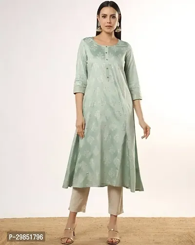 Stylish Green Cotton Kurta For Women-thumb0