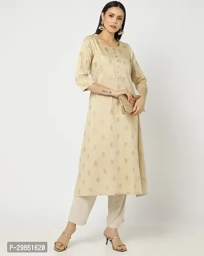 Stylish Beige Cotton Kurta For Women-thumb0