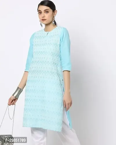 Stylish Turquoise Cotton Kurta For Women