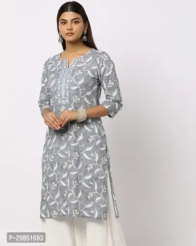 Stylish Grey Cotton Kurta For Women