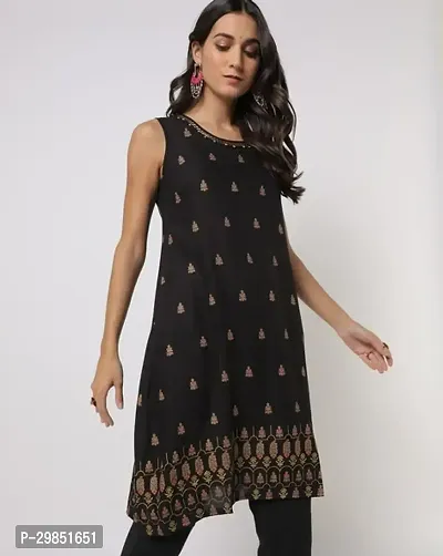 Stylish Black Cotton Kurta For Women-thumb0